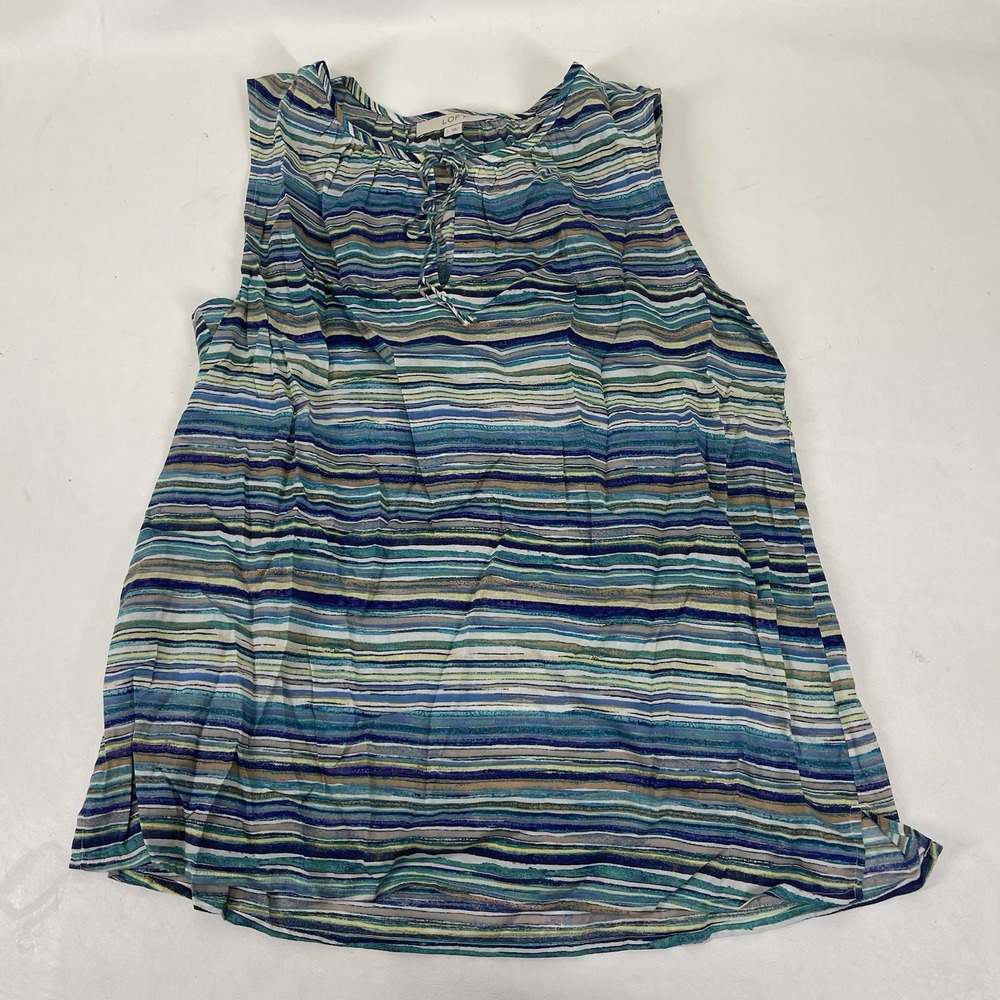 LOFT Sleeveless Keyhole Striped Blouse Womens Large Multicolor Rayon Top